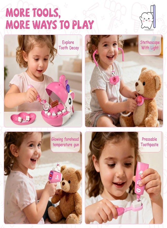 MEWOCHEE 34 PCS Dentist Play Set Toys for Girls, Doctor Kit for Kids Toddlers Ages 2-4 3-5, Pretend Play Toy for Girl Age 4-6, Dentist Toy with Light & Sound, Birthday Gifts for 3 4 5 6 7 8 Year Old Girls - Image 5